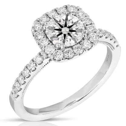 1 1/2 Ct Total Weight Cushion Halo Lab Grown Engagement Ring