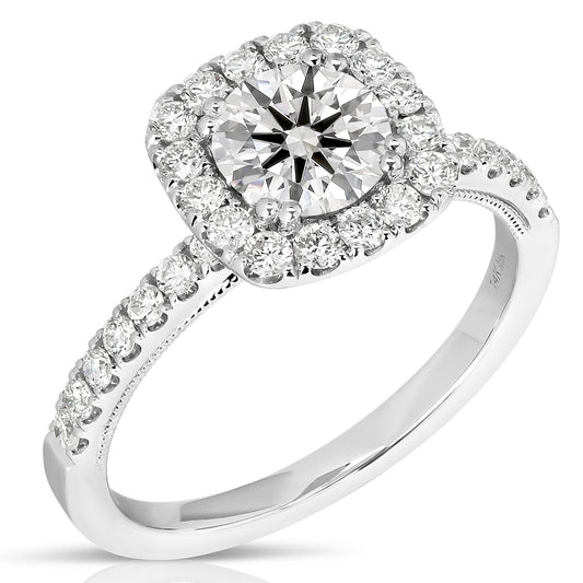 1 1/2 Ct Total Weight Cushion Halo Lab Grown Engagement Ring