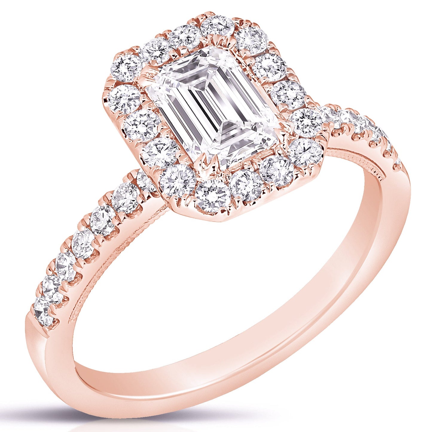 1 1/2 Ct Total Weight Emerald Cut Lab Grown Halo Engagement Ring