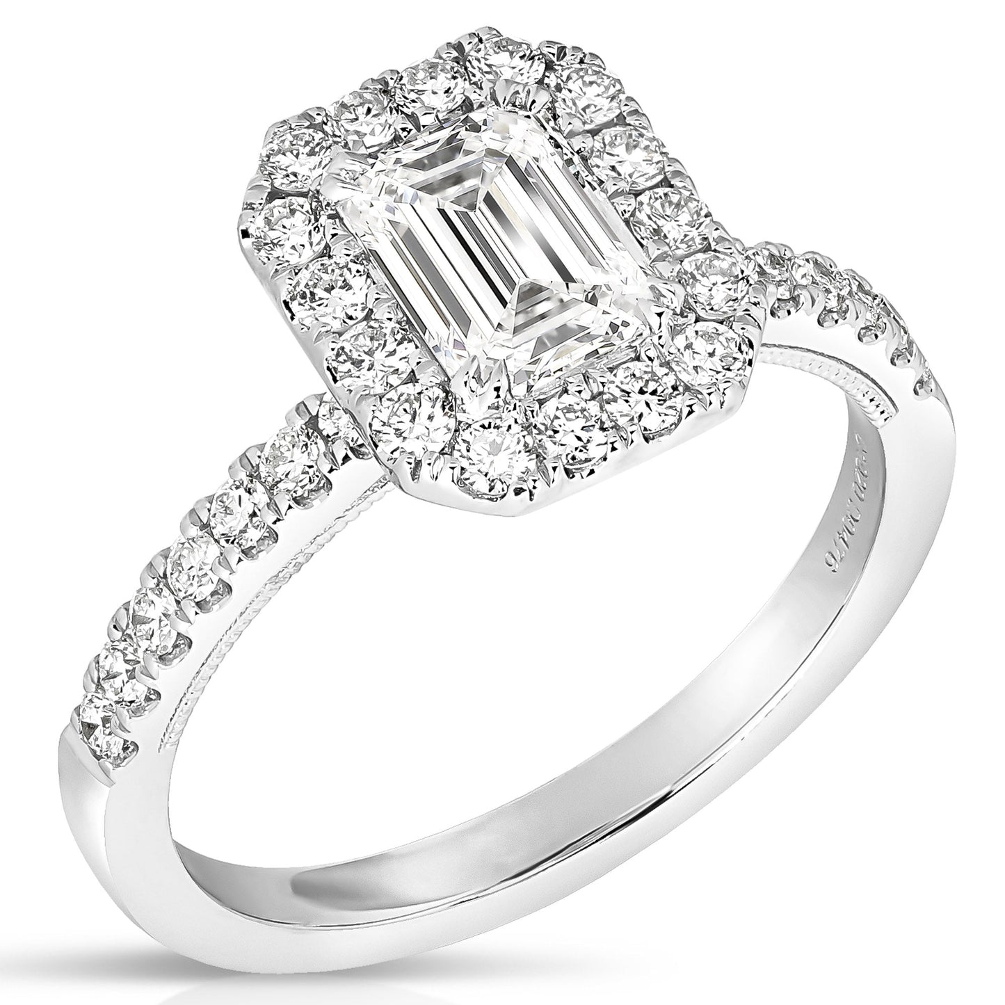 1 1/2 Ct Total Weight Emerald Cut Lab Grown Halo Engagement Ring