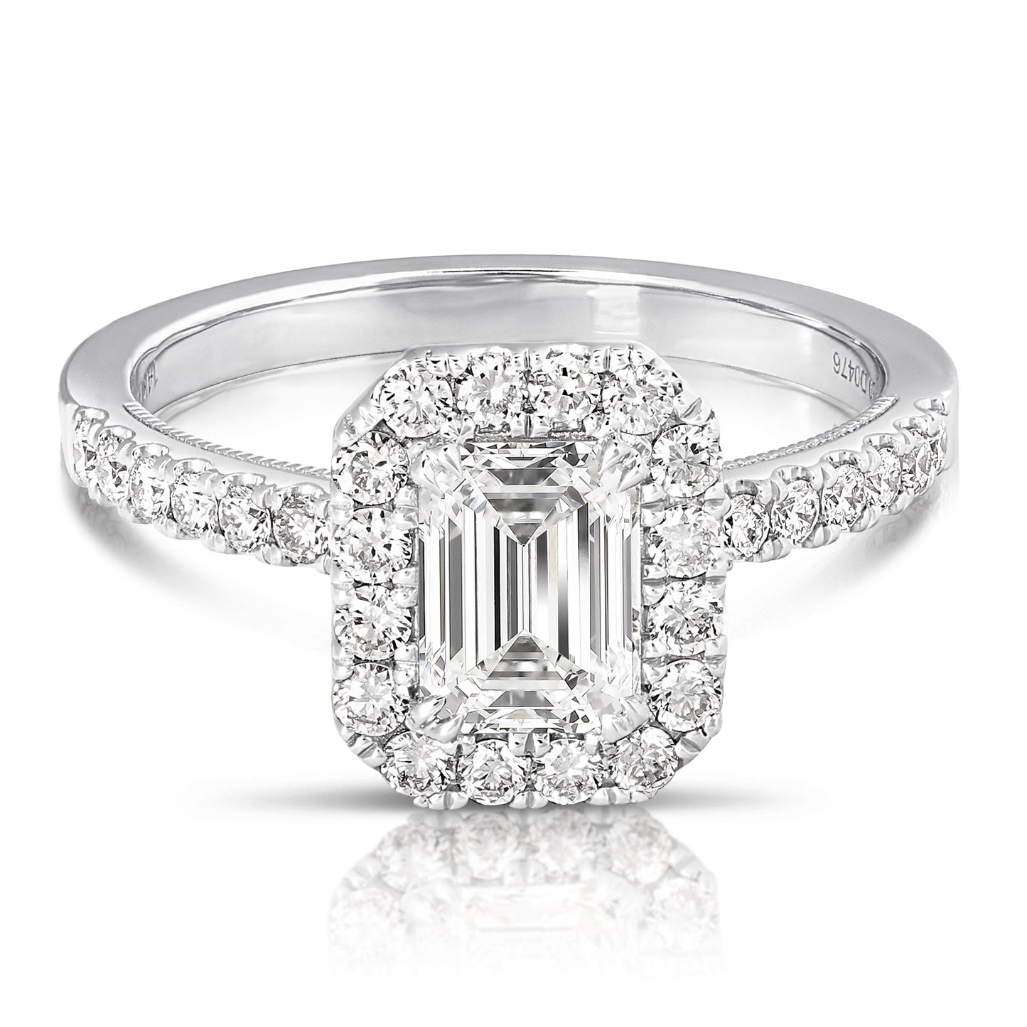 1 1/2 Ct Total Weight Emerald Cut Lab Grown Halo Engagement Ring