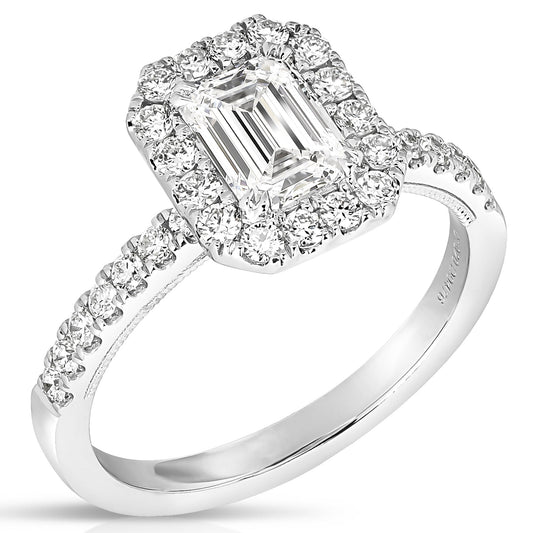 2 Ct Total Weight Emerald Cut Lab Grown Halo Engagement Ring