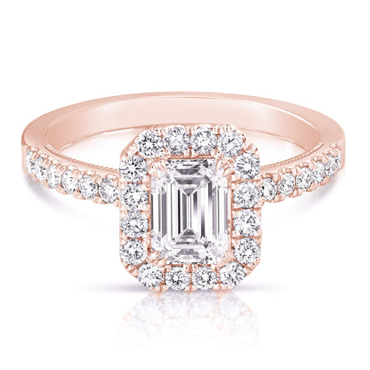 2 1/2 Ct Total Weight Emerald Cut Lab Grown Halo Engagement Ring