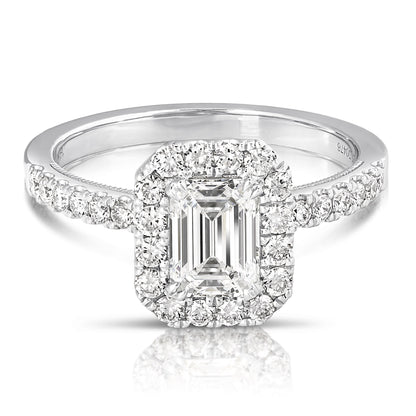 2 1/2 Ct Total Weight Emerald Cut Lab Grown Halo Engagement Ring