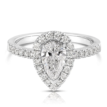 1 1/2 Ct Total Weight Pear Shape Lab Grown Halo Engagement Ring