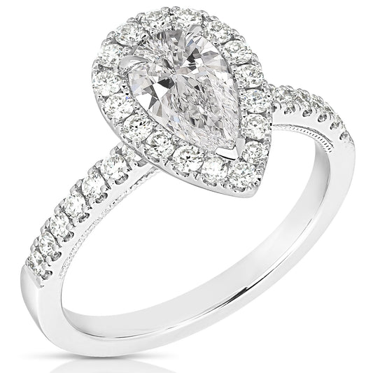 2 Ct Total Weight Pear Shape Lab Grown Halo Engagement Ring