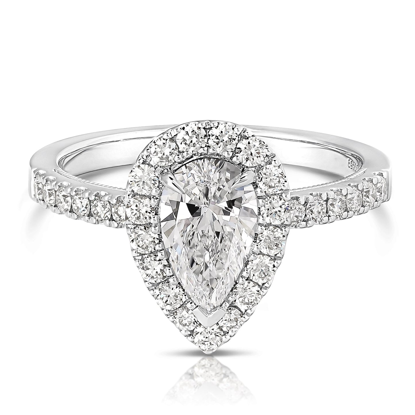 2 Ct Total Weight Pear Shape Lab Grown Halo Engagement Ring