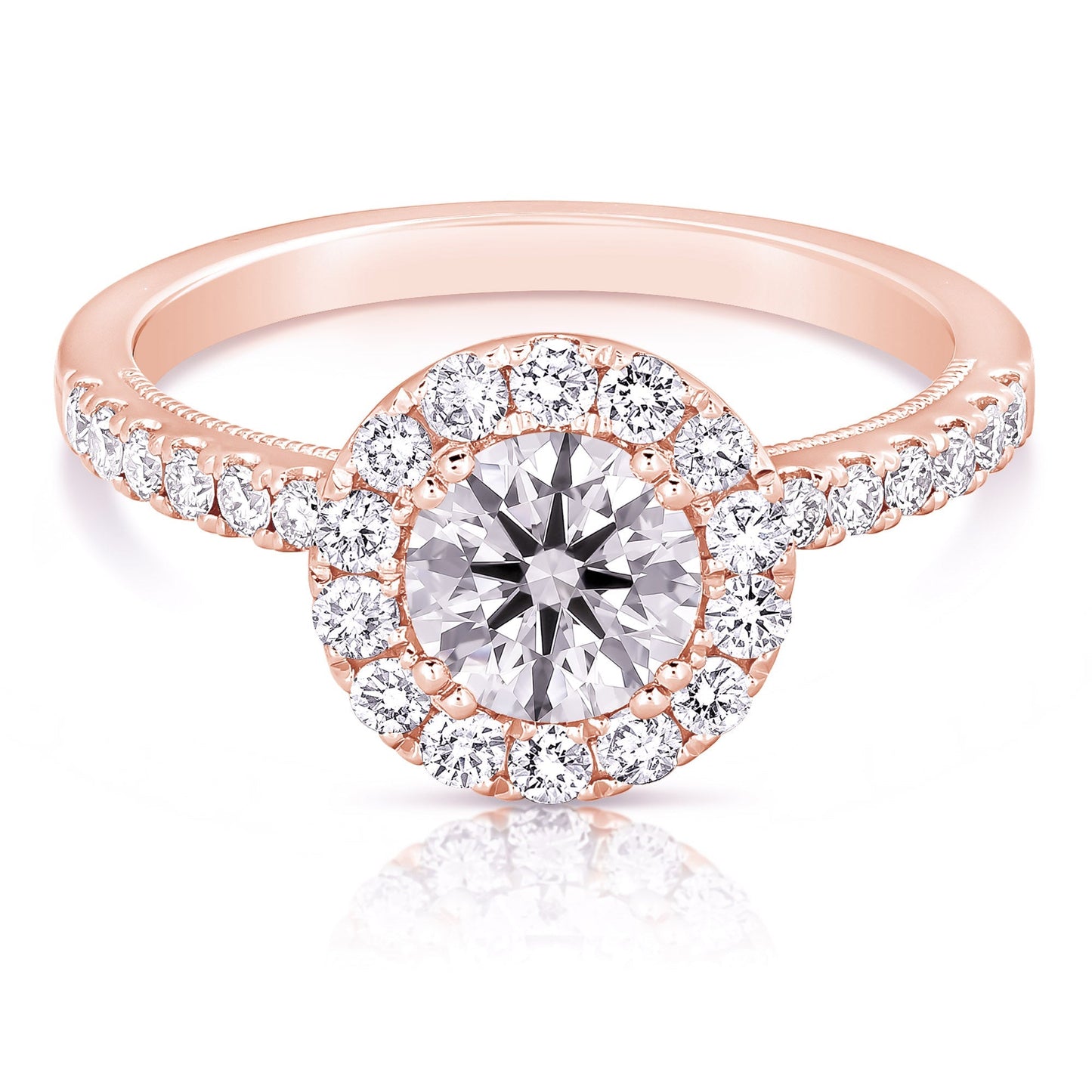 1 1/2 Ct Total Weight Round Lab Grown Halo Engagement Ring