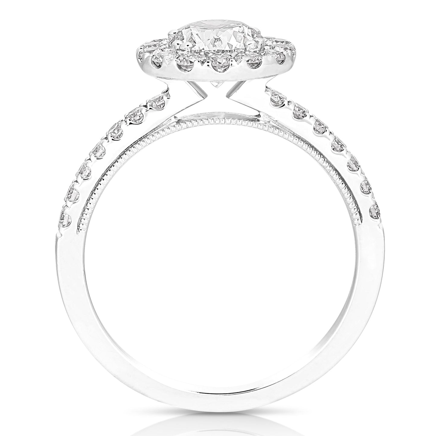 1 1/2 Ct Total Weight Round Lab Grown Halo Engagement Ring