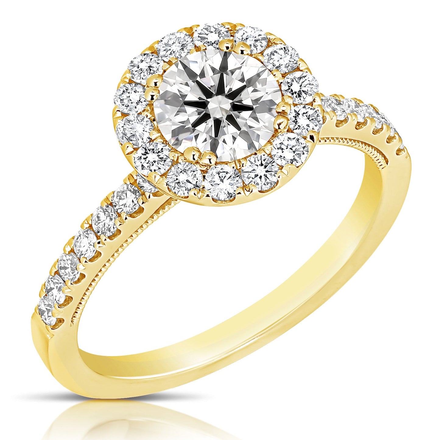 1 1/2 Ct Total Weight Round Lab Grown Halo Engagement Ring