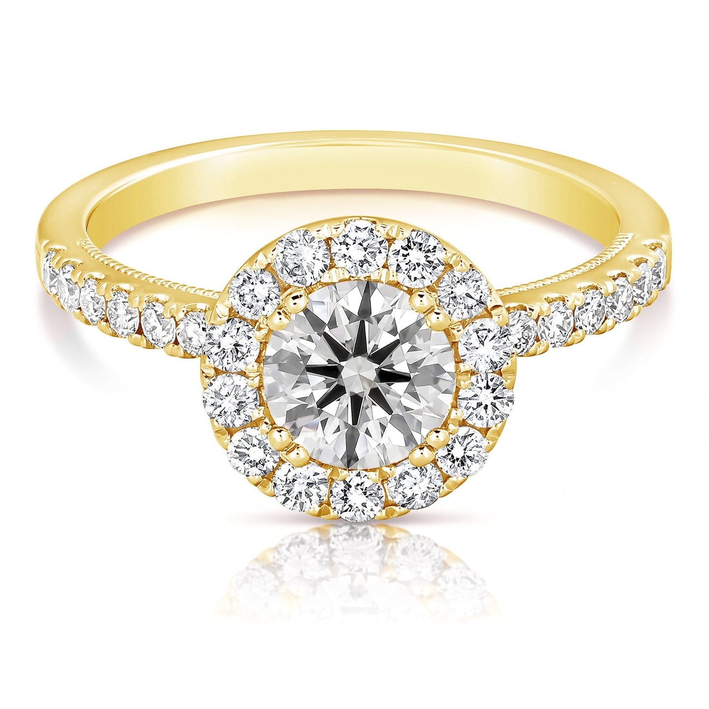 1 1/2 Ct Total Weight Round Lab Grown Halo Engagement Ring