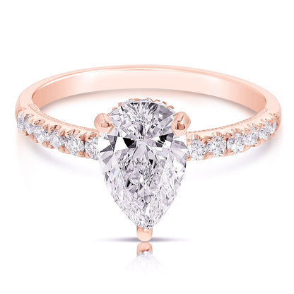 2 Ct Total Weight Pear Shape Lab Grown Hidden Halo Engagement Ring