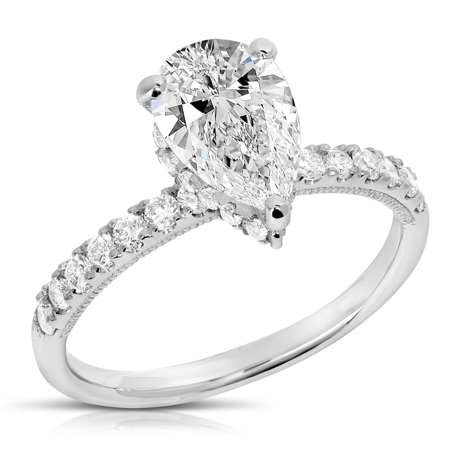 2 Ct Total Weight Pear Shape Lab Grown Hidden Halo Engagement Ring