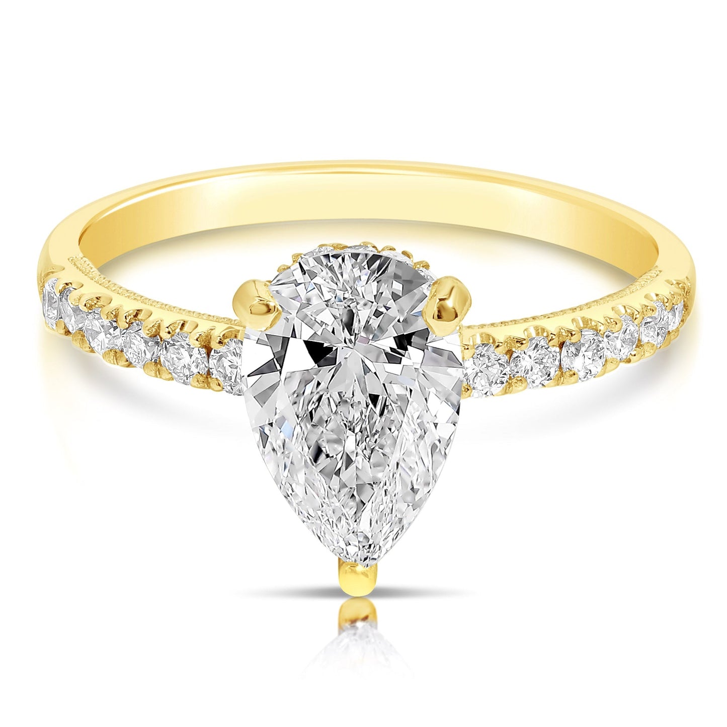 2 Ct Total Weight Pear Shape Lab Grown Hidden Halo Engagement Ring