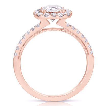 1 Ct Round With Cushion Halo Complete Engagement Ring