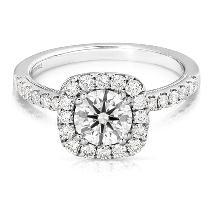 1 Ct Round With Cushion Halo Complete Engagement Ring