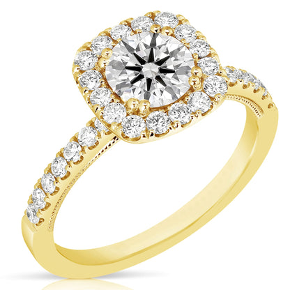 1 Ct Round With Cushion Halo Complete Engagement Ring