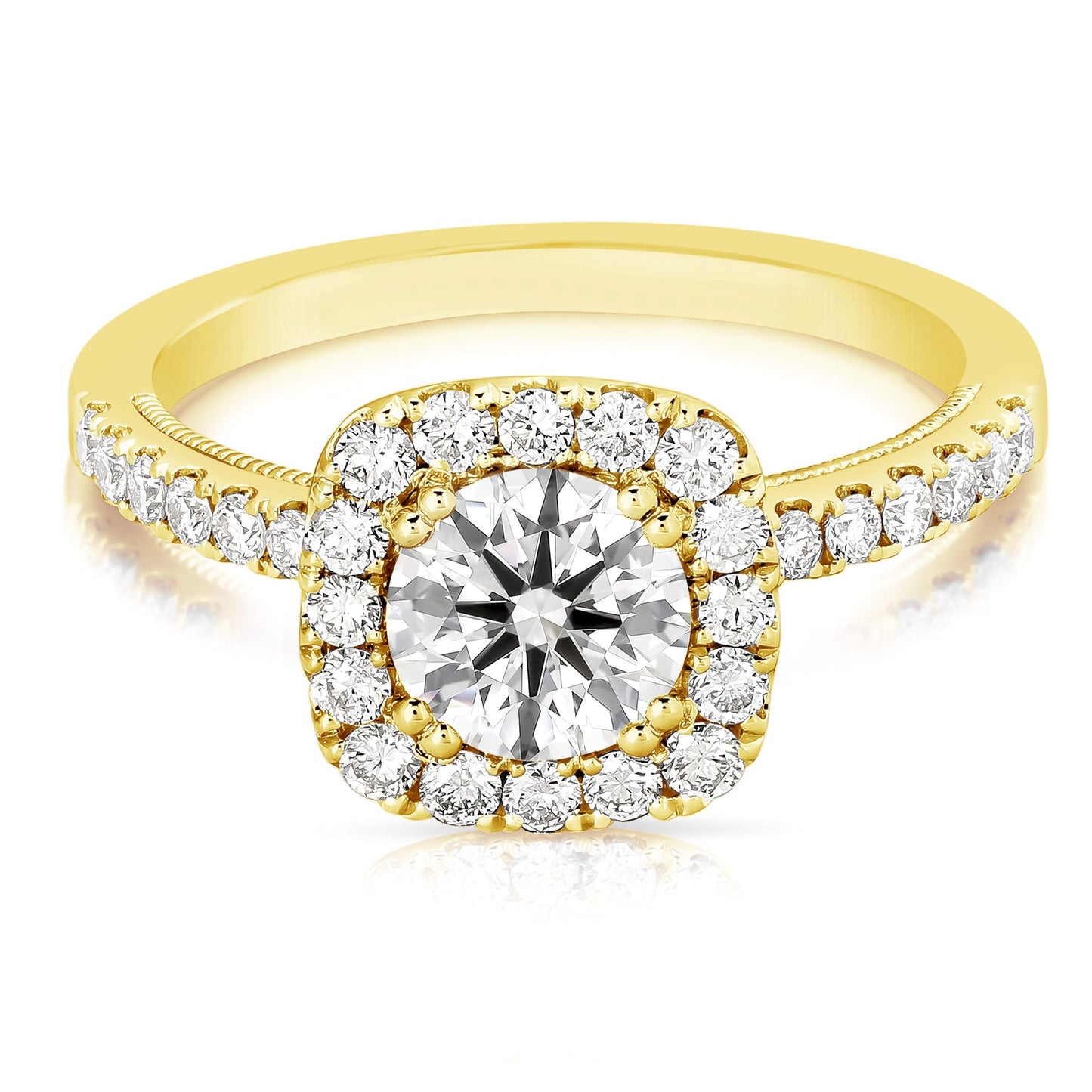 1 Ct Round With Cushion Halo Complete Engagement Ring