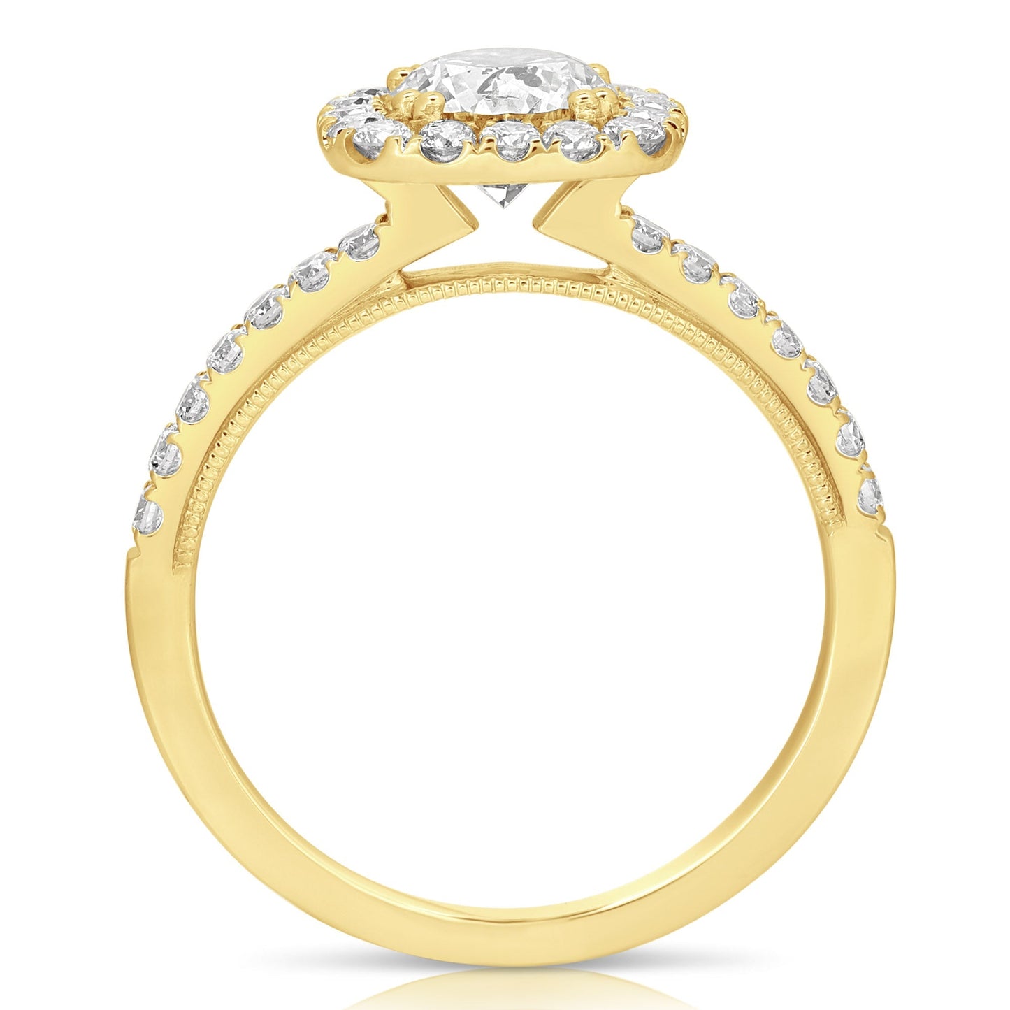 1 Ct Round With Cushion Halo Complete Engagement Ring