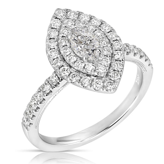 1 Ct Total Weight Double Halo Marquise Engagement Ring