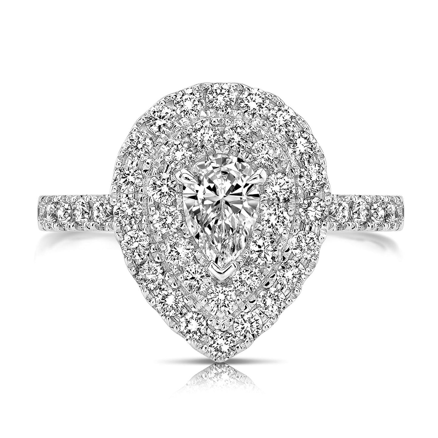 1 Ct Total Weight Double Halo Pear Shape Engagement Ring