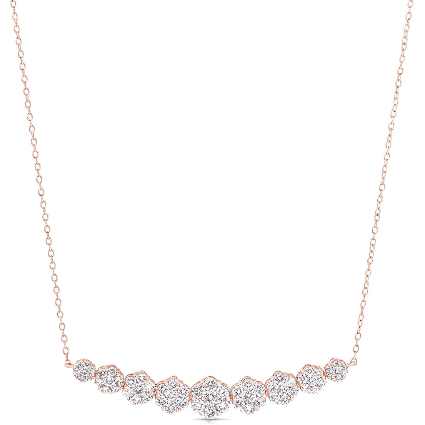 GRADUATED 9 STONE FLOWER CLUSTER 1.50 TCW NECKLACE