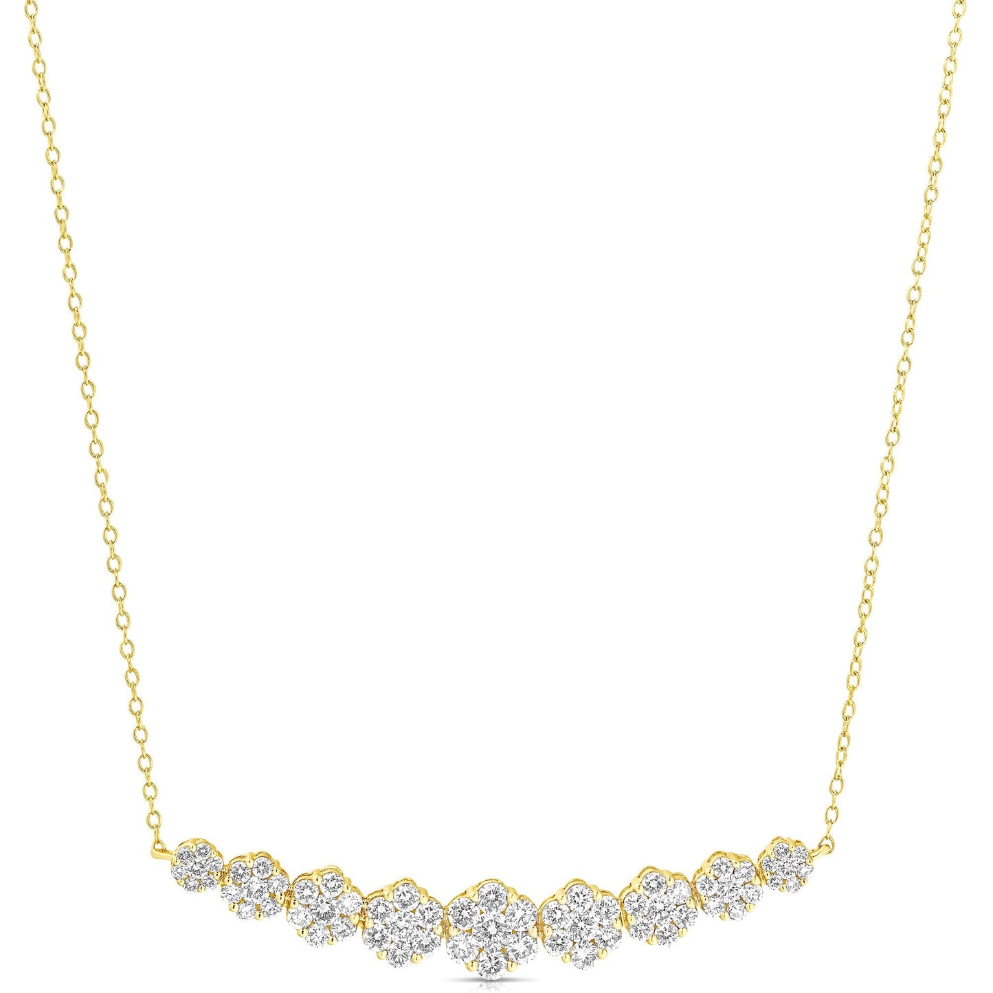 GRADUATED 9 STONE FLOWER CLUSTER 1.50 TCW NECKLACE